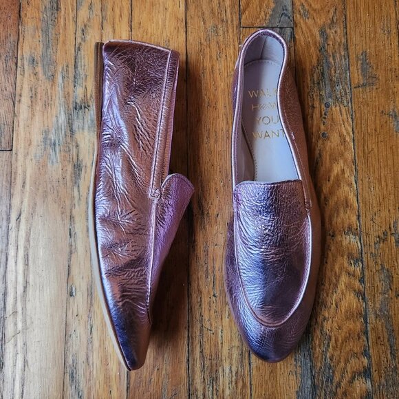 ZVELLE V Metallic Pink Crinkle Leather Moccasin Loafers - Picture 3 of 14